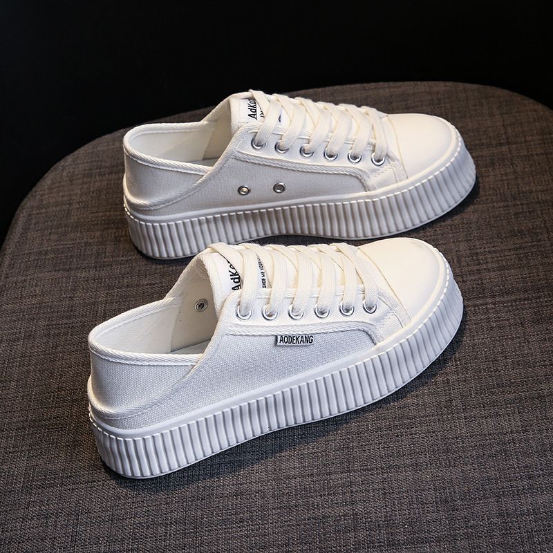 Sommer Halb Slip Weiße Schuhe Für Frauen Ins Studenten Atmungsaktive Casual Canvas Schuhe Für Frauen_voghion.com