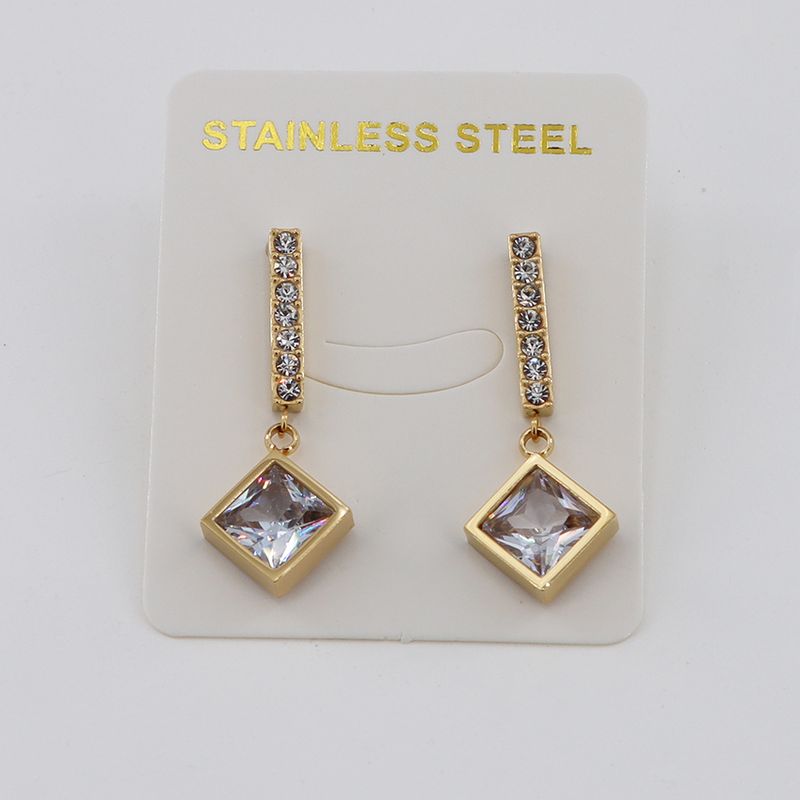 1 paio di orecchini a bottone in stile vintage, stile semplice, stile classico, intarsi geometrici, acciaio inossidabile 304, zircone, placcati in oro_voghion.com