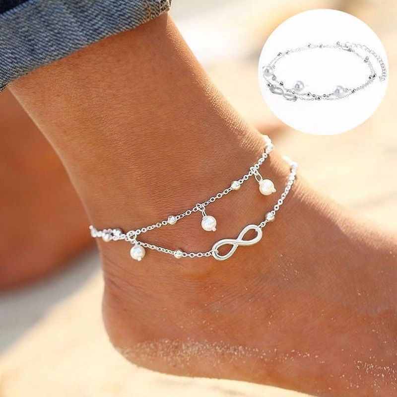 GHOJET Women Ankle Bracelet Sterling Sier Anklet Foot Chain Boho Beach Beads_voghion.com