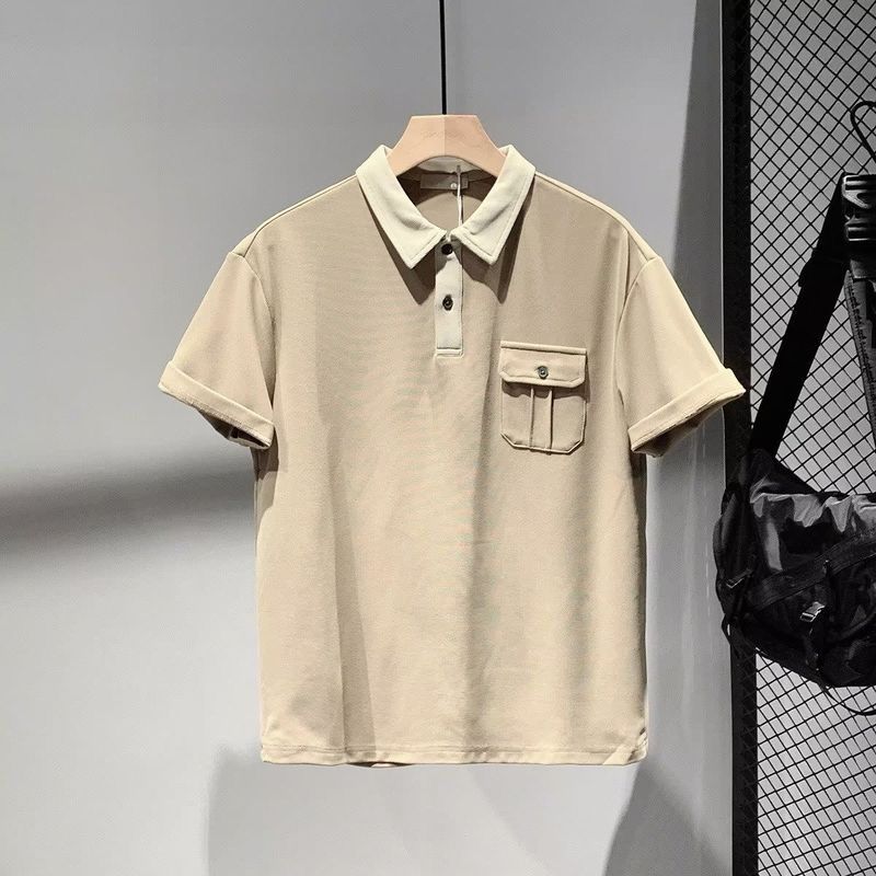 Herrenbekleidung Modisches Kontrastfarben-Nähte Taschen Poloshirt Kurzarm Herren Sommerstil All-Match Casual Jugend Tops Trend_voghion.com