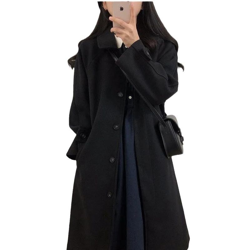 Wollmantel Damen mittellang 2023 Winter neue schlankmachende Windjacke verdickter knielanger Wollmantel_voghion.com