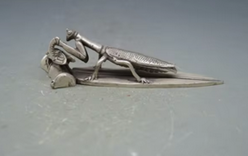 China's rare miao silver home decoration Mantis catching cicada statue metal crafts_voghion.com