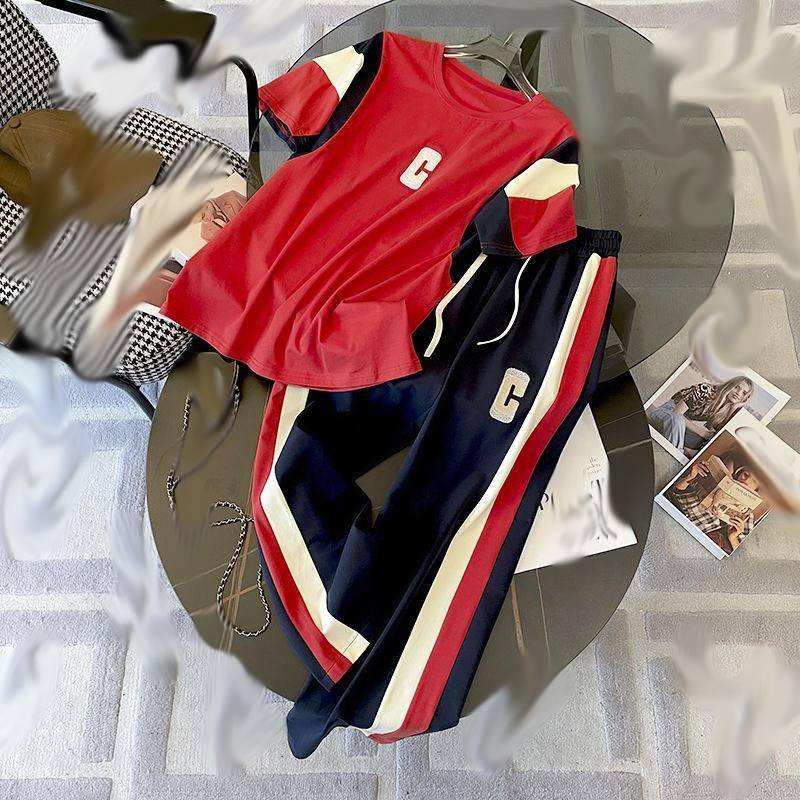 Vêtements pour femmes, ensemble de sport à capuche, tenue décontractée pour femmes, été 2023, nouveau t-shirt slim à lettres, haut et pantalon_voghion.com