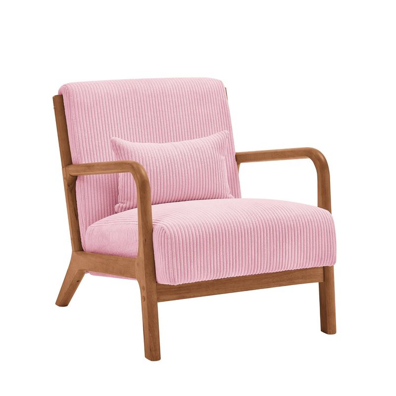 Scandinavian Wooden Lounge Chair – Minimalist Armchair With Solid Wood Frame, Ribbed Corduroy Upholstery & Lumbar Cushion – Modern Accent Chair_voghion.com