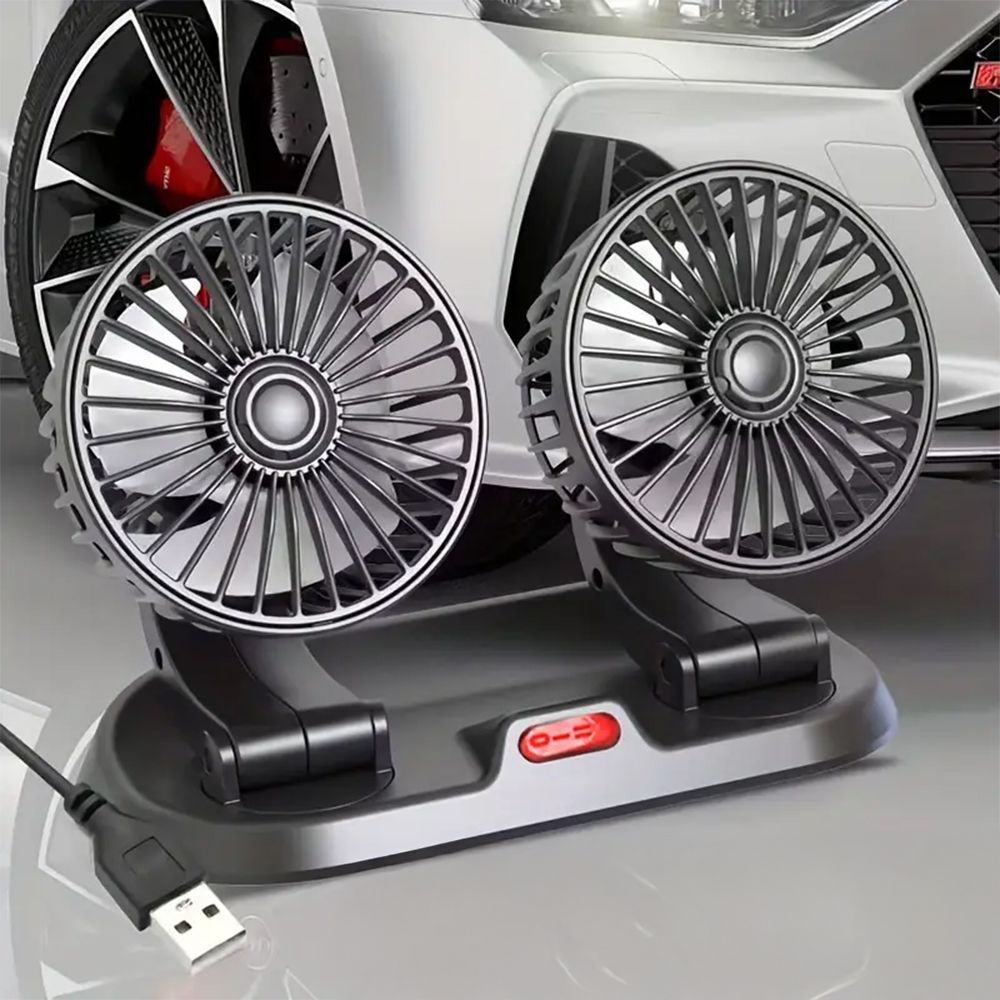 Ventilatore USB per auto a doppia testa con numeri di parcheggio - Ventola di raffreddamento regolabile a 2 velocità da 5 V per veicoli, girevole a 360° e multifunzionale_voghion.com