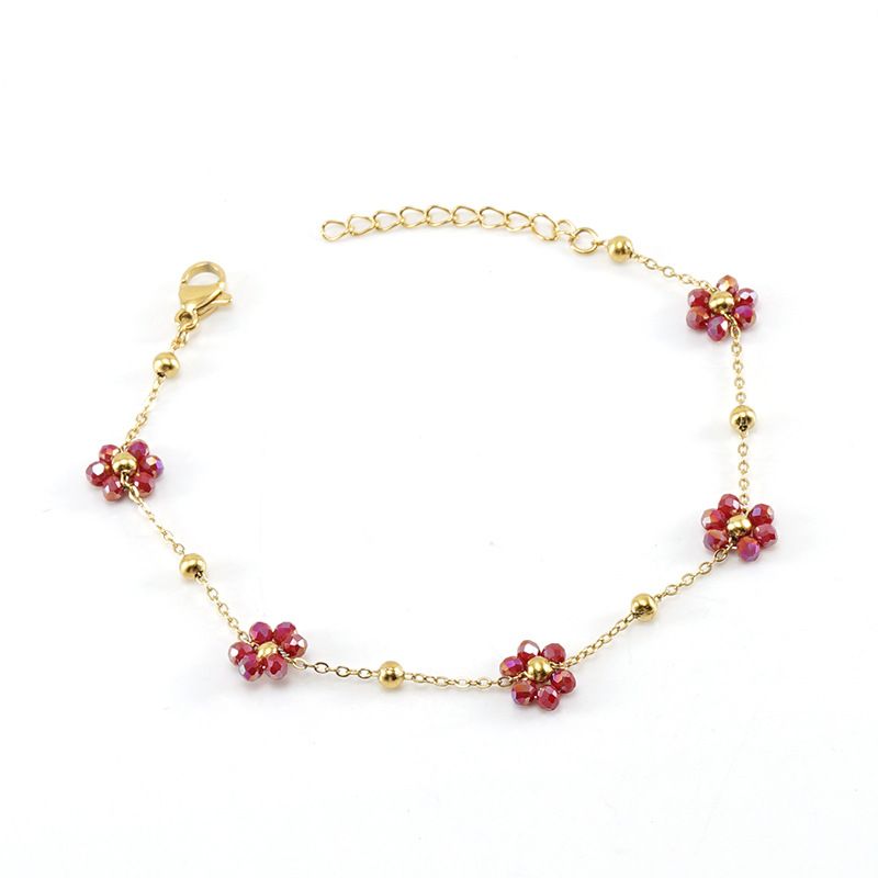 Gioielli da donna, piccolo braccialetto in acciaio inossidabile con fiore di cristallo fresco, design di nicchia femminile, stile Ins, collana in acciaio al titanio da donna_voghion.com