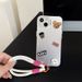 Cute 3D Bear Coffee Cartoon Electroplate Phone Case For iPhone 14 15 12 13 Pro 11 XR XS Max Wrist Strap Cover_voghion.com