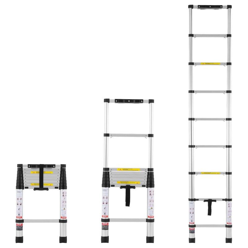 VEVOR Telescoping Extension Ladder 8.5FT One-button Retraction 375 LBS Capacity_voghion.com