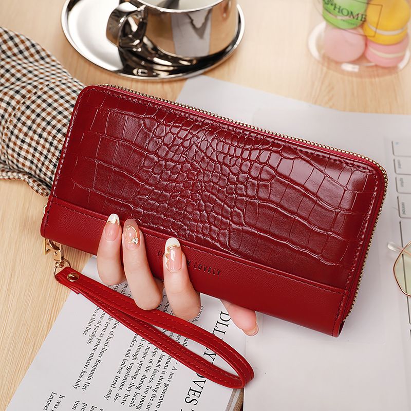 Women's Wallet Single Pull Bag Women's Korean Fashion Zipper Phone Bag Spliced Retro Handheld Bag Multi Card Card Bag_voghion.com