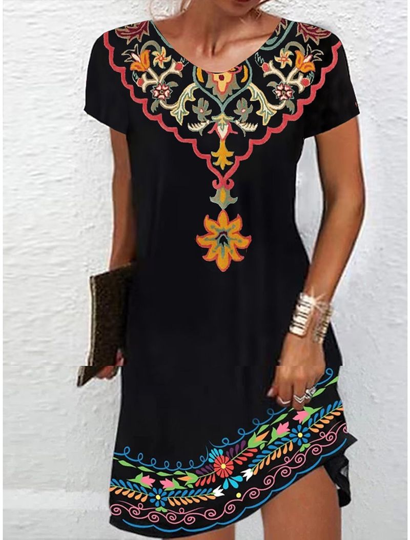 Women Printed dress with floral print round neck_voghion.com