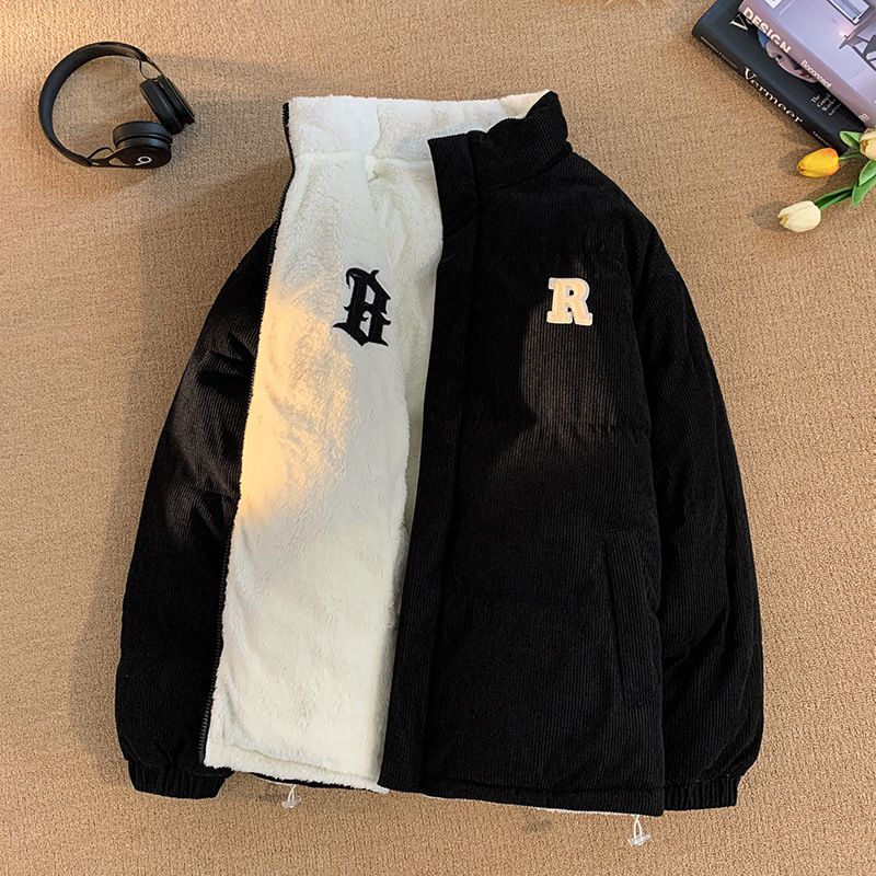 Winter Dicke Baumwolljacke Herren Lässiger Verdickter Herren Baumwollmantel Wende-Lammfellfutter Unisex Mantel Pufferjacke Cord_voghion.com