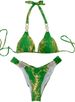 Ins Snake Print Bronzing Bikini Kristall Diamant Metall Zubehör Split Damen Badeanzug Urlaub Bademode_voghion.com