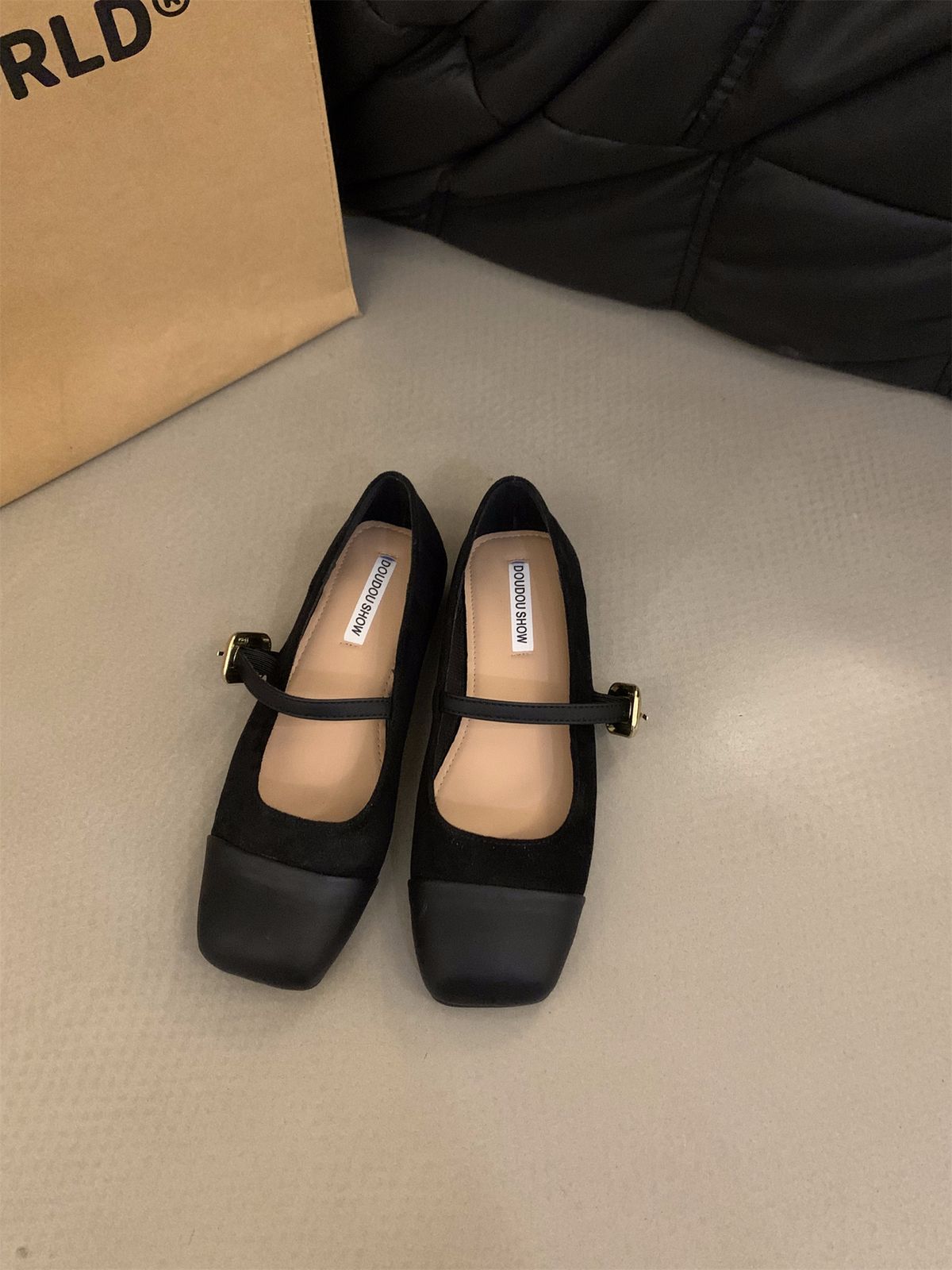 Flache, quadratische Patchwork-Mary-Jane-Schuhe für Damen_voghion.com