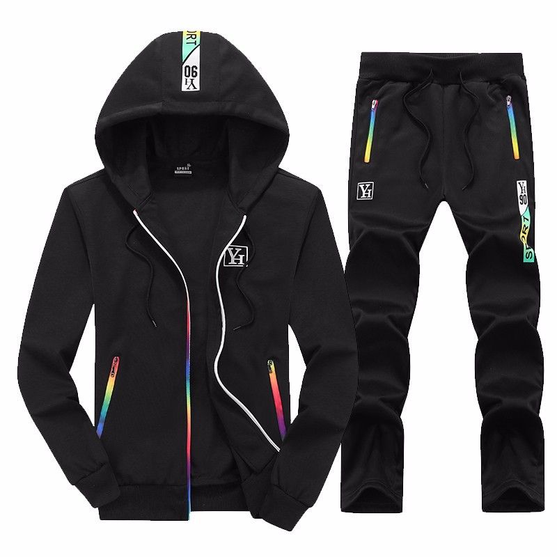 Men's spring and autumn leisure set spot hooded sports fashion color zipper men's two-piece set_voghion.com