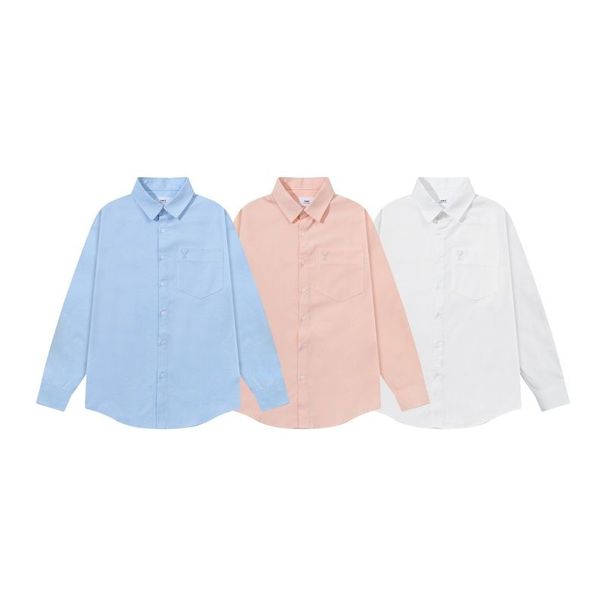 Hartvormig ademend los in de zomer van 2025, nieuw zakje met klein hart geborduurd, lange mouwen, lente/herfst, veelzijdig unisex shirt_voghion.com