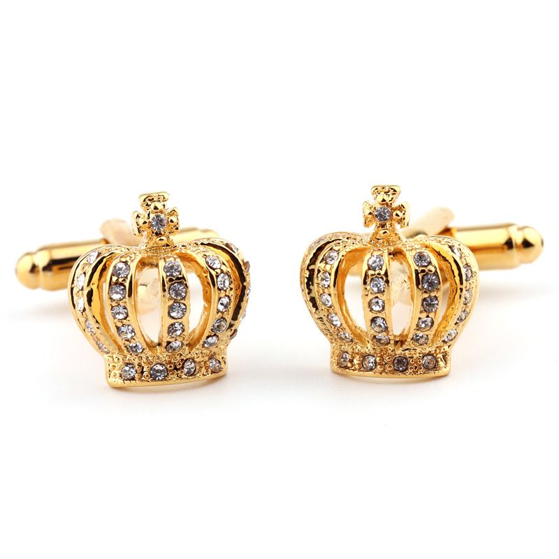 Classic fashion gold crown shape crystal French cufflinks men's shirt sleeve nails cufflinks_voghion.com