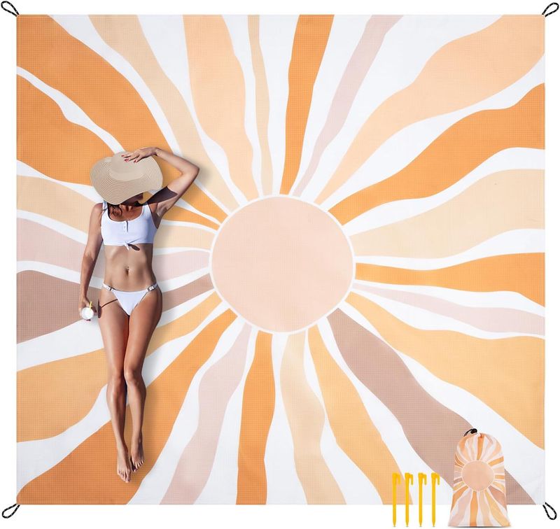 Waterproof Beach Blanket Bohemian Modern Country Art Retro Throw Blanket Picnic Mat_voghion.com