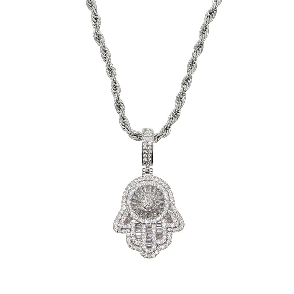 Collana Hip Hop Hamsa Palm Zircone Uomo Gioielli alla moda con diamanti_voghion.com