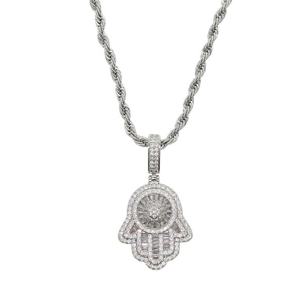 Collana Hip Hop Hamsa Palm Zircone Uomo Gioielli alla moda con diamanti_voghion.com