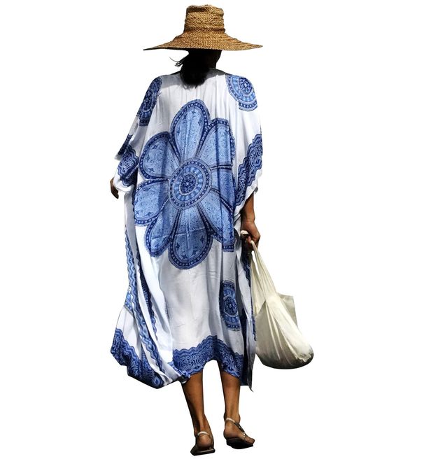 Women's Flowy Rayon Printed Cover-Up Beach Dress - Lightweight Sun Protection Swimwear Tunic For Vacation & Poolside_voghion.com