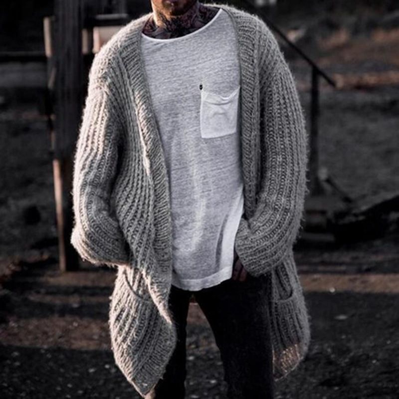 Cappotto maglione cardigan con ago lungo e spesso da uomo_voghion.com