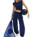 Women Two Piece Solid Color Casual Set Short Sleeveless Tops Sweatpants With Pockets Tracksuit_voghion.com