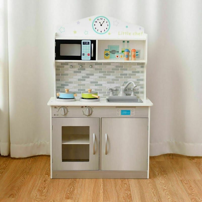 Sturdy Quality Realistic Design Kid's Wooden Pretend Cooking Play Kitchen Set Boost Cognitive Skills For Kids_voghion.com