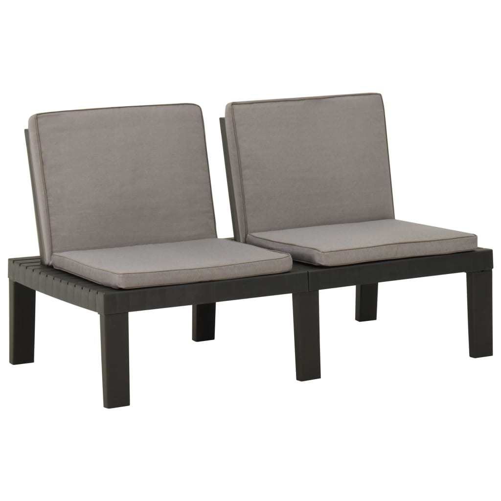 Patio Lounge Bench with Cushion Plastic Gray_voghion.com