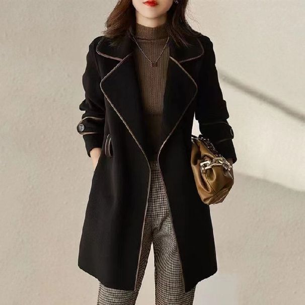 Elegante cappotto a mantella in misto lana double-face per donna - Trench oversize di media lunghezza con cintura, capospalla invernale caldo ed elegante_voghion.com