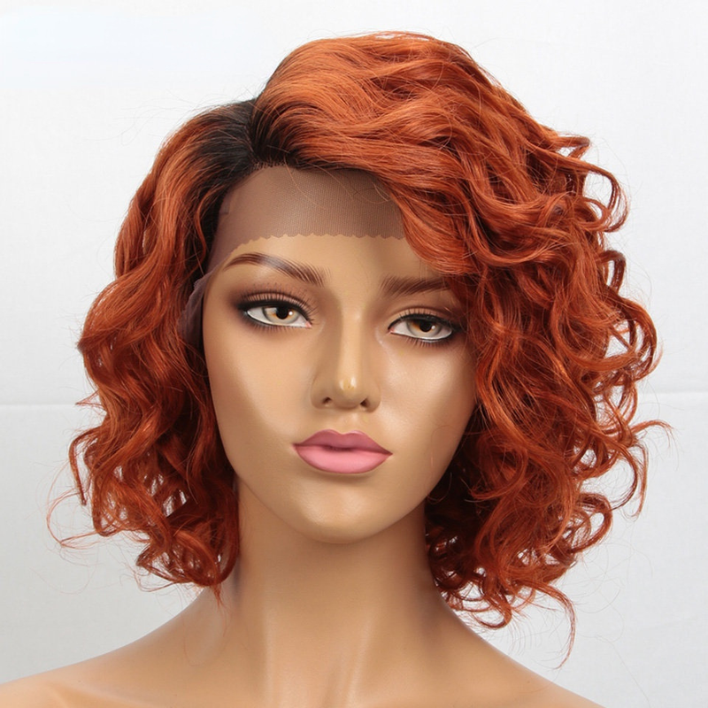 Parrucca Ombre da 12 pollici soffice afro con un copricapo completo in pizzo sulla fronte parziale Capelli umani_voghion.com