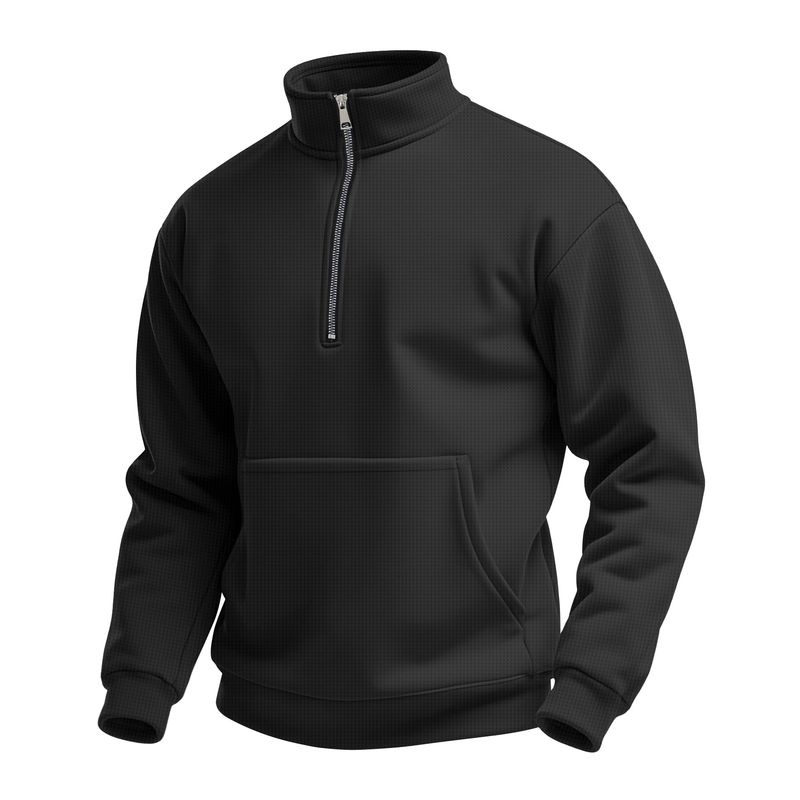 Herren Waffel Herbst Freizeit Outdoor Hoher Kragen Halb Reißverschluss Tasche Pullover Langarm Sweatshirt_voghion.com