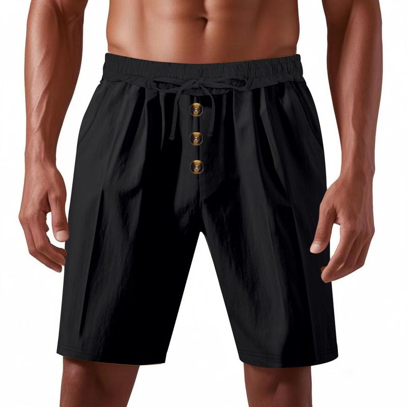 Vêtements pour hommes, vente en gros, short de sport ample en lin américain, décontracté, boutonné, cinq points_voghion.com