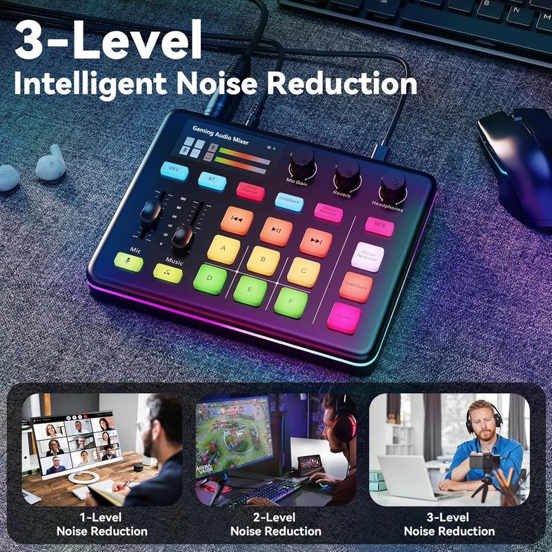 New G1 Gaming Sound Card RGB Lighting Mixer Universal For Computer And Mobile Live Streaming Recording_voghion.com
