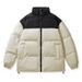 "Unisex Winter Puffer Jacket With Stand Collar, Thickened Polyester Quilted Coat, Trendy Oversized Zip-Up Outerwear (Beige/White/Black)"_voghion.com