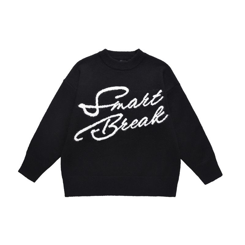 Damenbekleidung Retro Plüsch Buchstaben Rundhalspullover Für Männer Und Frauen Lose Lazy Style Paar Pullover_voghion.com