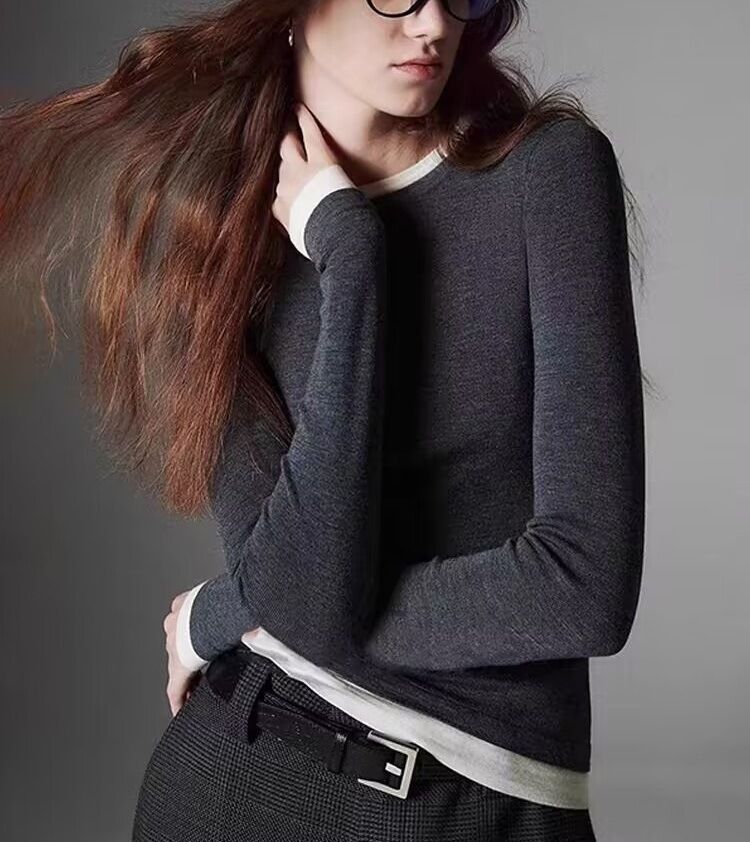 Zwei weiße Bordüren mit kontrastierender Basis, Strickpullover für Damen, Herbst und Winter 2024, hochwertige europäische Mode_voghion.com