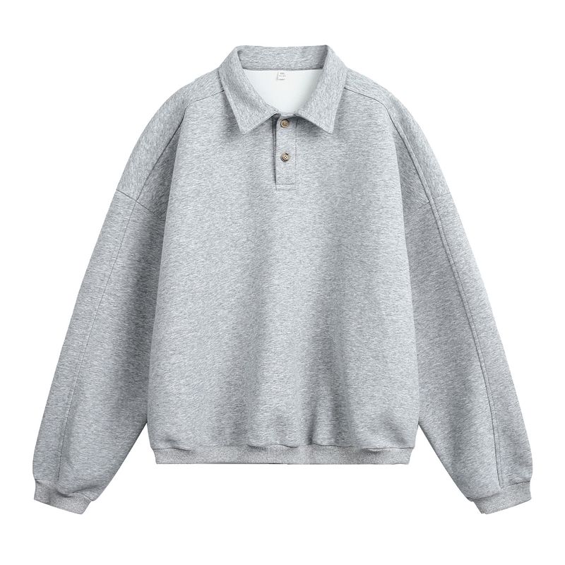 Felpa polo da uomo Premium Heavyweight 380g - Pullover a maniche lunghe con colletto a revers, vestibilità comoda - Estetica vintage di lusso per abbigliamento casual ed elegante_voghion.com