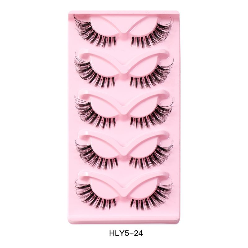 5 Pairs Fox Eye False Eyelashes - Clear Stalk, Realistic Cat Eye Style, Natural, Dense & Curled_voghion.com