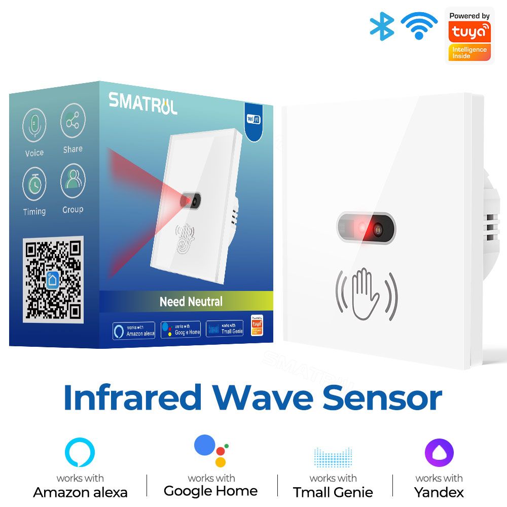 ES / JAV WIFI išmanusis IR sieninis šviesos jungiklis. Nereikia jutiklinių bangų infraraudonųjų spindulių jutiklio, skirtas „Alexa Google Home“. Reikalingas neutralus laidas._voghion.com