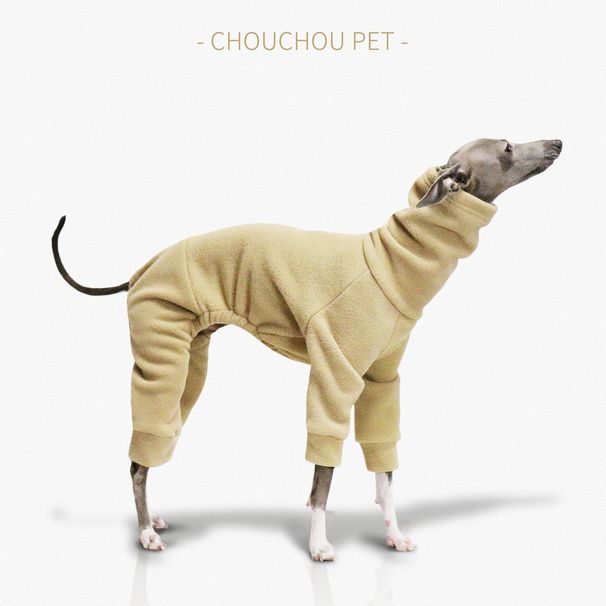Verdickte Fleece-Jacke mit hohem Kragen und vier Beinen, Khaki, für italienische Windhunde, Whippet, warme Haustierkleidung_voghion.com