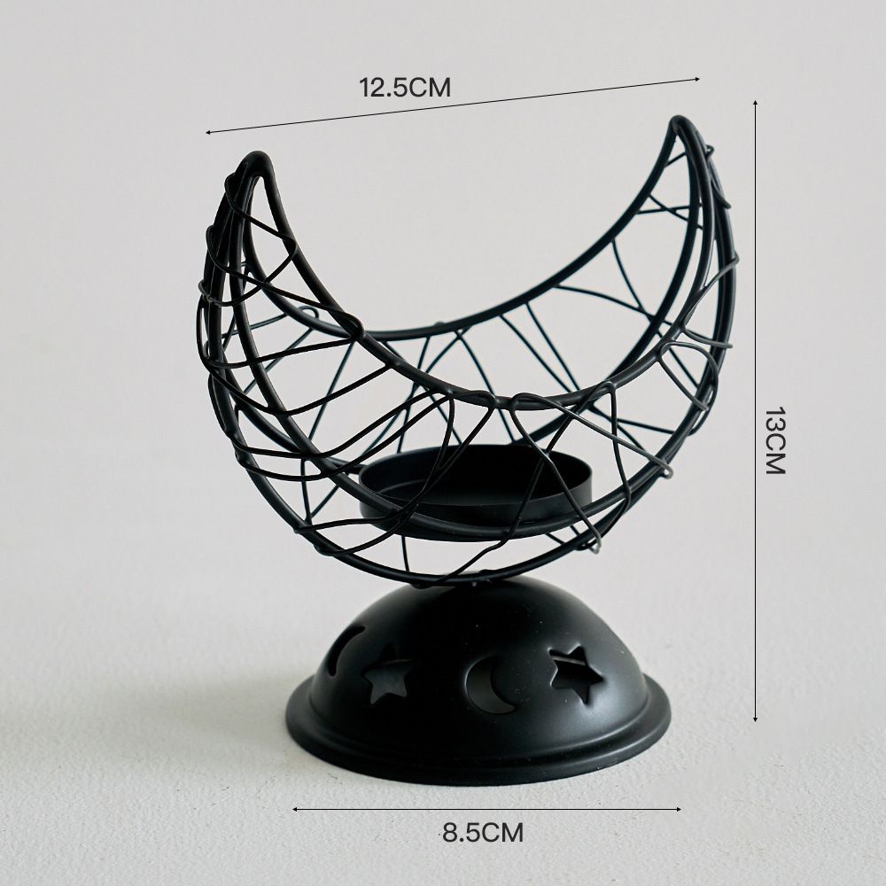 Portacandele a forma di mezzaluna fatto a mano, decorazione in metallo in stile arabo mediorientale, portacandele in ferro nero e oro per altare domestico e tavolo da pranzo._voghion.com