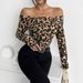 Sexy Leopardenmuster Off-Shoulder Langarm T-Shirt – Trendy Damen Top für Frühling & Sommer (Khaki, S-XXL)_voghion.com