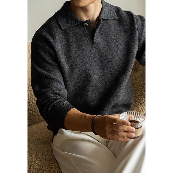 Pure Mixed Color Italian Style Lapel Half-Zip Knit For Men 2025 Autumn Winter Loose Lazy Polo Yarn Sweater_voghion.com