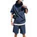 Hooded Workwear Men's Summer 2025 New Loose Zipper Two-Piece Fashion Solid Color Trendy Shorts Set_voghion.com