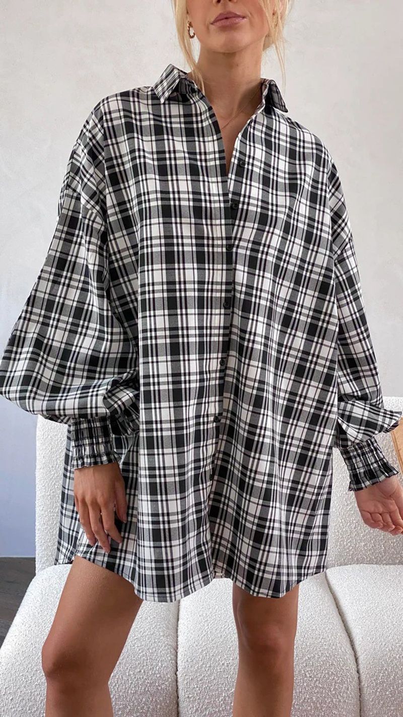 Camicia a quadri con maniche a sbuffo alla moda da donna_voghion.com