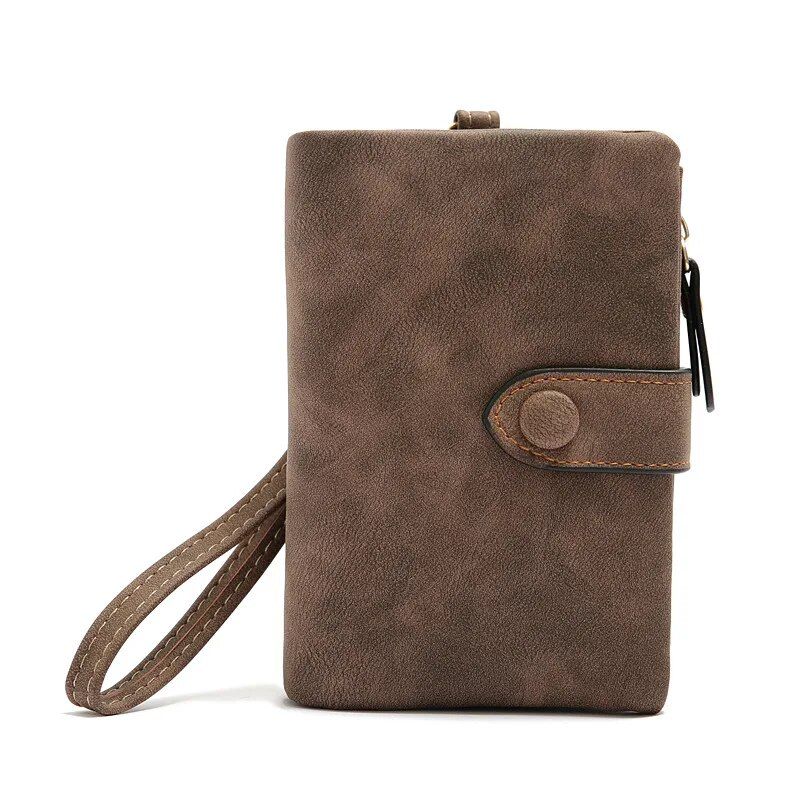 Portafogli da donna corti ripiegabili con tasca con cerniera per monete Portafogli da donna minimalista in morbida pelle smerigliata Portafoglio piccolo rosa femminile_voghion.com
