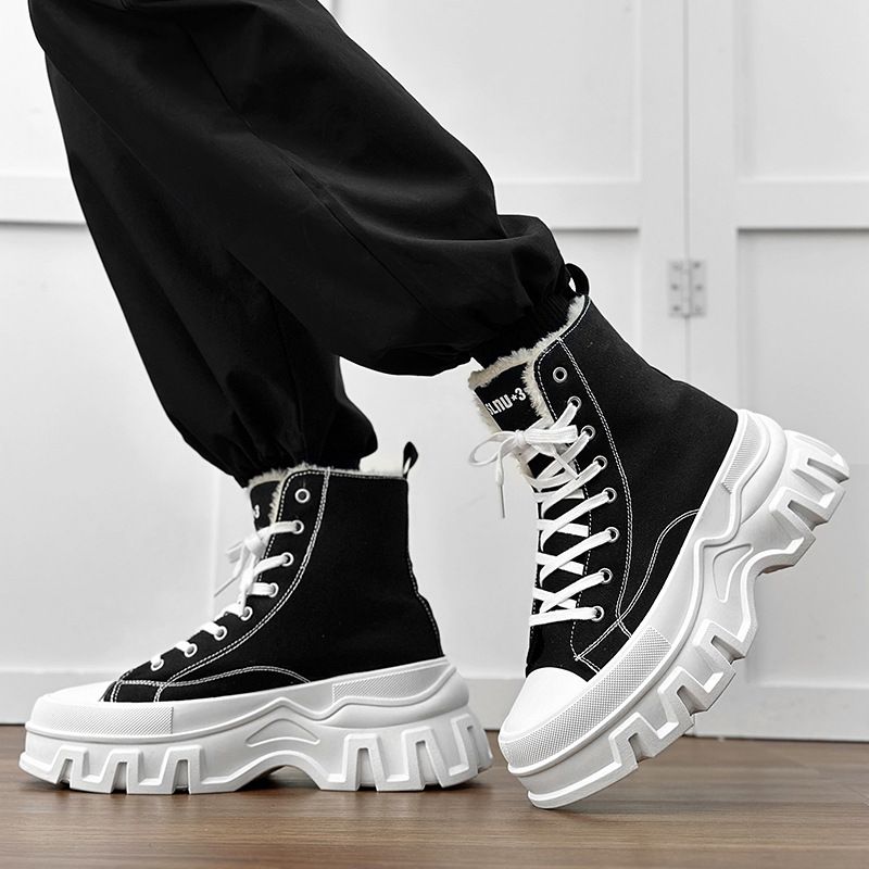 Herrenschuhe neue Stil Schuhe dicke Sohlen Canvas Paar Schuhe geschlossene Zehe High Top große Größe Damenschuhe Wildleder Schneestiefel_voghion.com