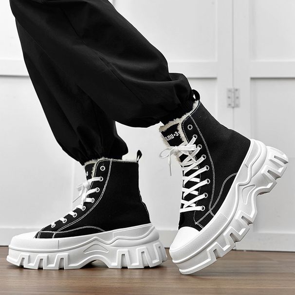 Herrenschuhe neue Stil Schuhe dicke Sohlen Canvas Paar Schuhe geschlossene Zehe High Top große Größe Damenschuhe Wildleder Schneestiefel_voghion.com