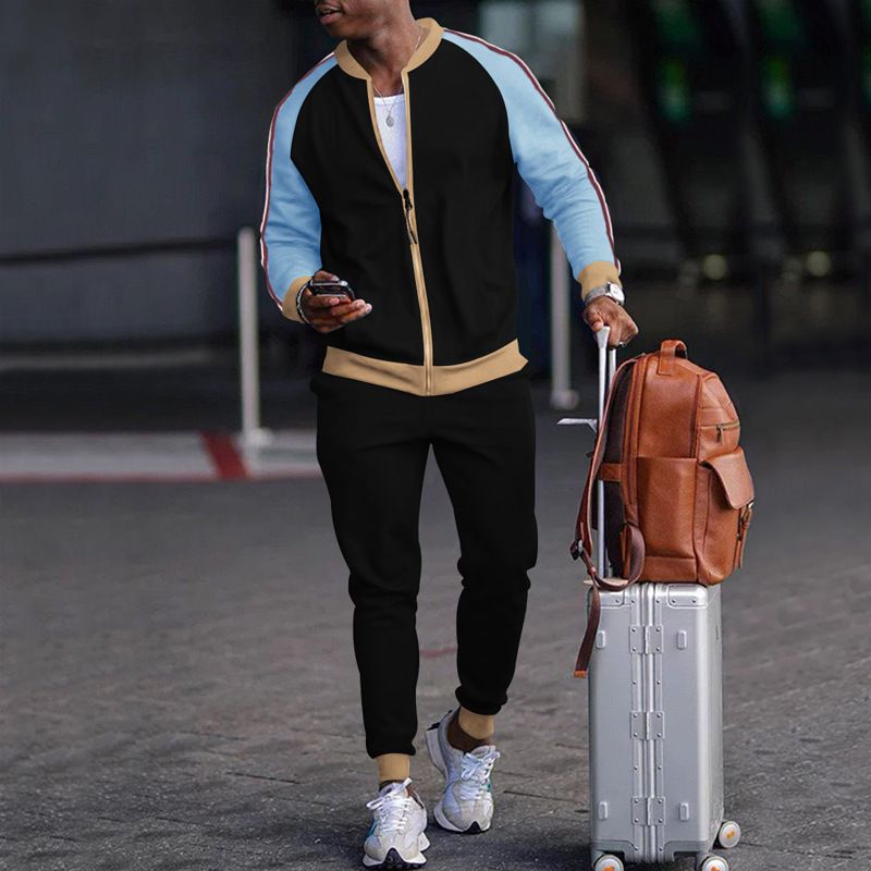 C&J 2023 Ensemble de vêtements pour hommes Nouveaux Sports Casual Guards Pants Zipper Set Men_voghion.com