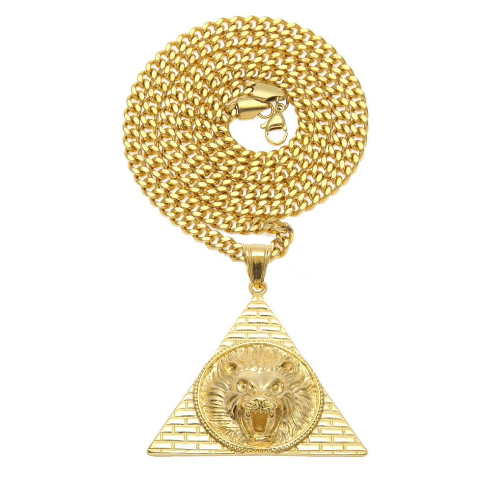 Gioielli da uomo e da donna - Collana hip hop in acciaio inossidabile con ciondolo a forma di testa di leone, catena cubana placcata in oro, accessorio di moda unisex retrò_voghion.com